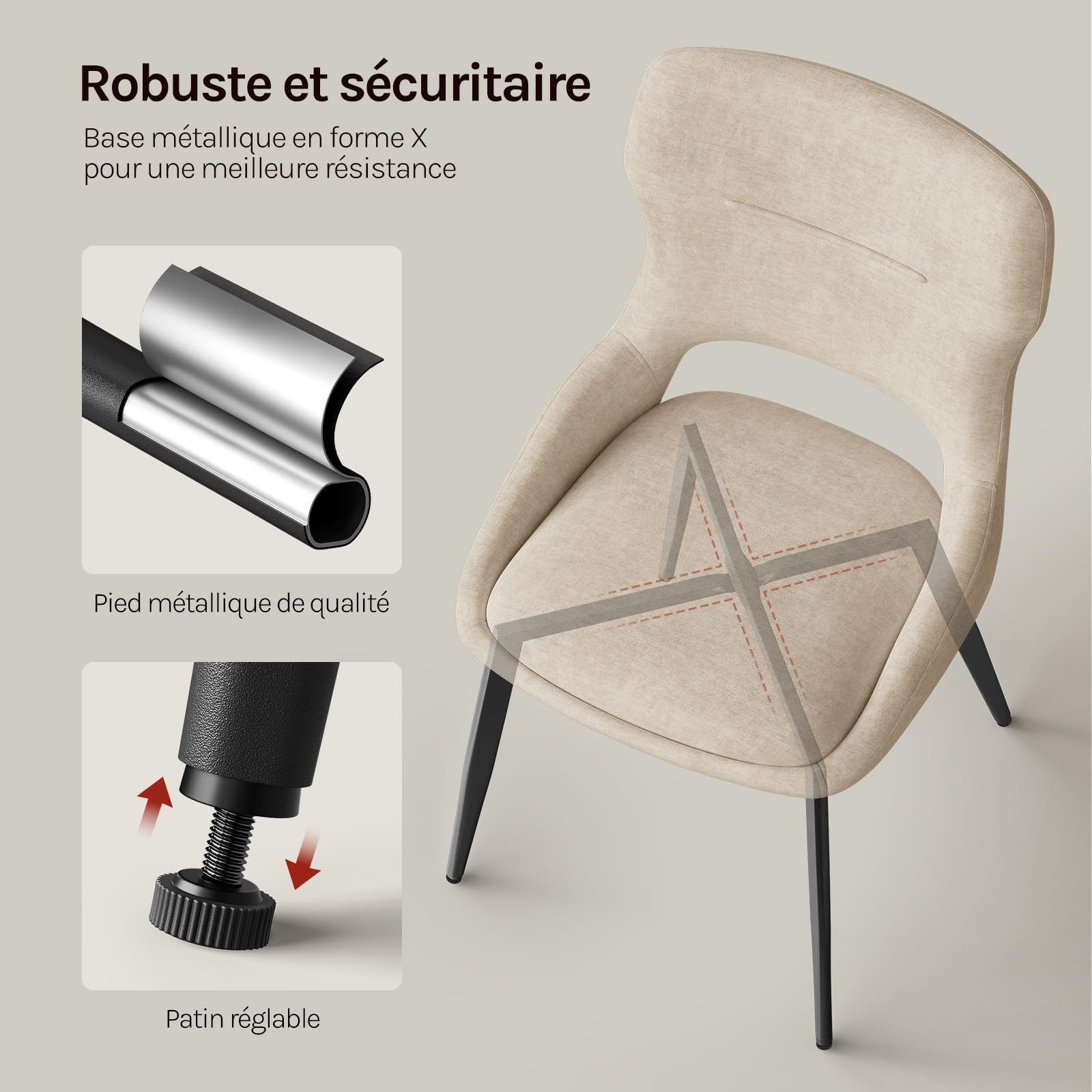 WOLTU Lot de 2 Chaises de Salle à Manger,Beige