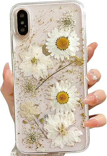 Miniatura 28 de Funda transparente para iPhone 16 Pro Max con diseño de flores reales presionadas, patrón floral rosa brillante y lindo, funda protectora de TPU
