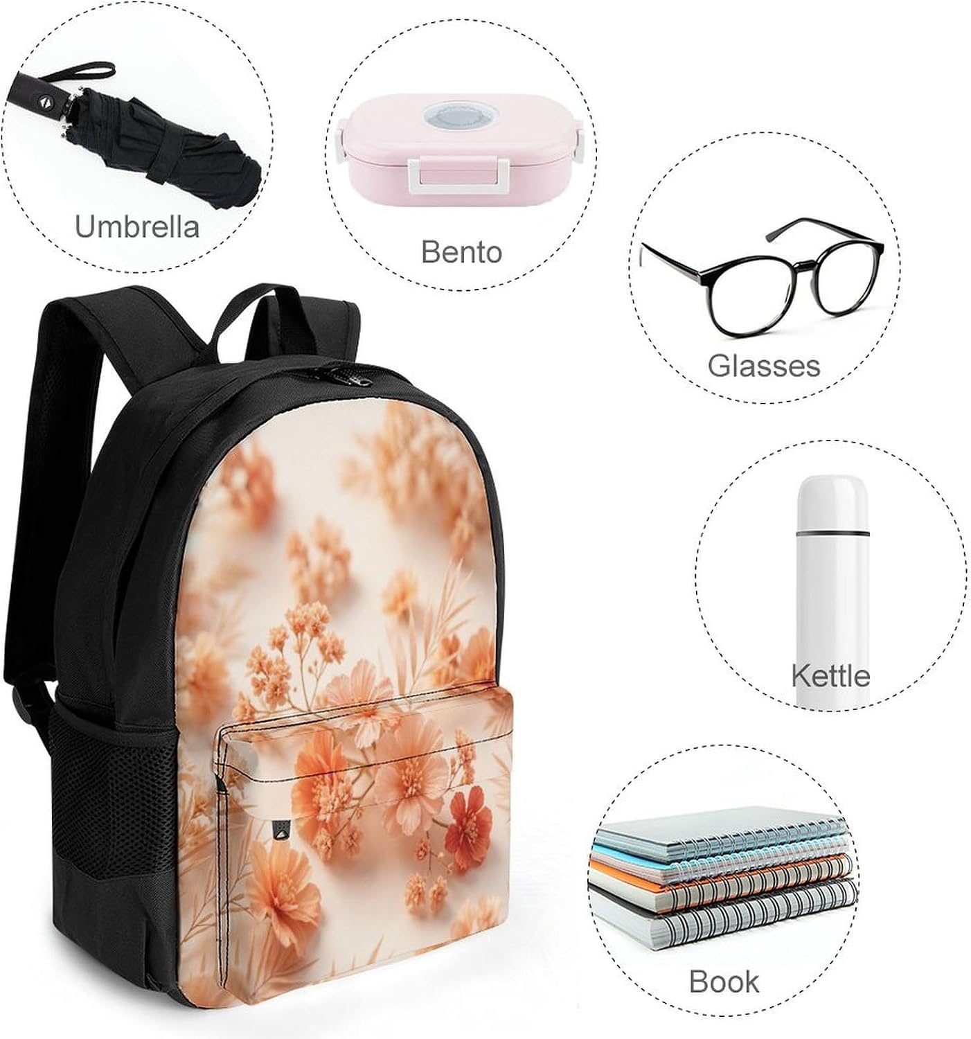 Coral Powder Floral Backpack Daypack Travel Backpack | Lightweight Casual Laptop Backpack for Women Men Aesthetic Travel Bag for Weekender Business Hiking Outdoor