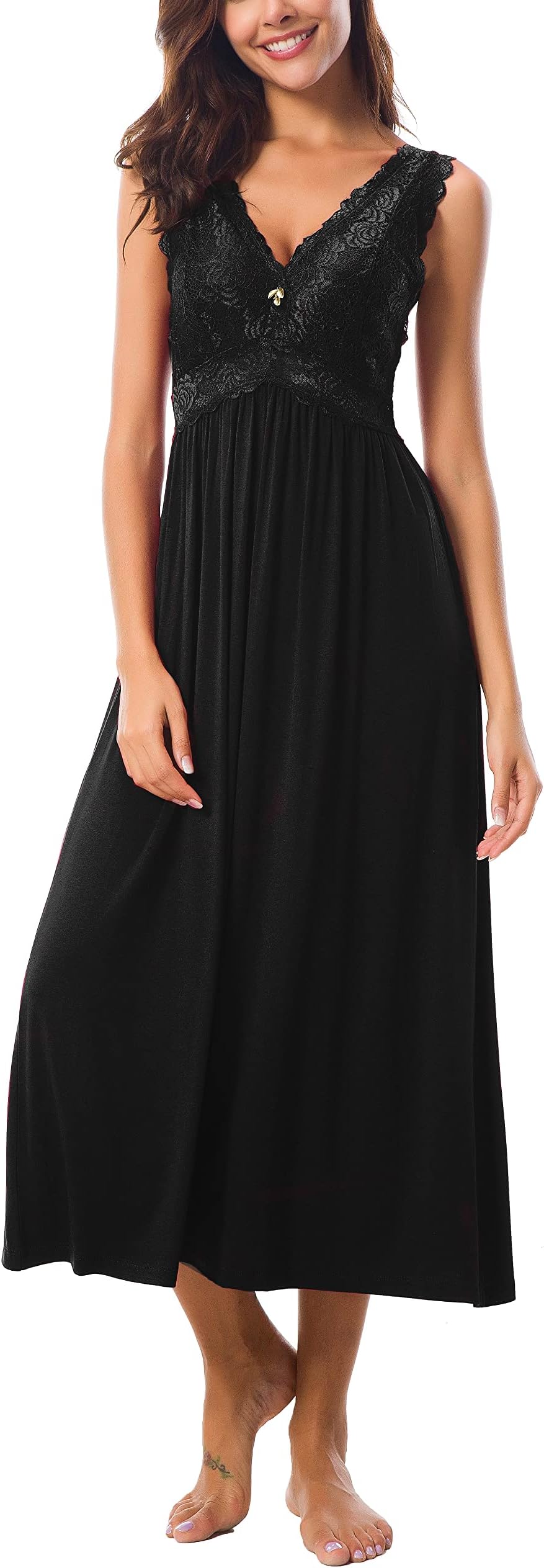 ALCEA ROSEAWomens Sleepwear Lace Lingerie Chemises V Neck Nightgown Long Sexy Sleep Dress Sleeveless Lace for Women Elegant