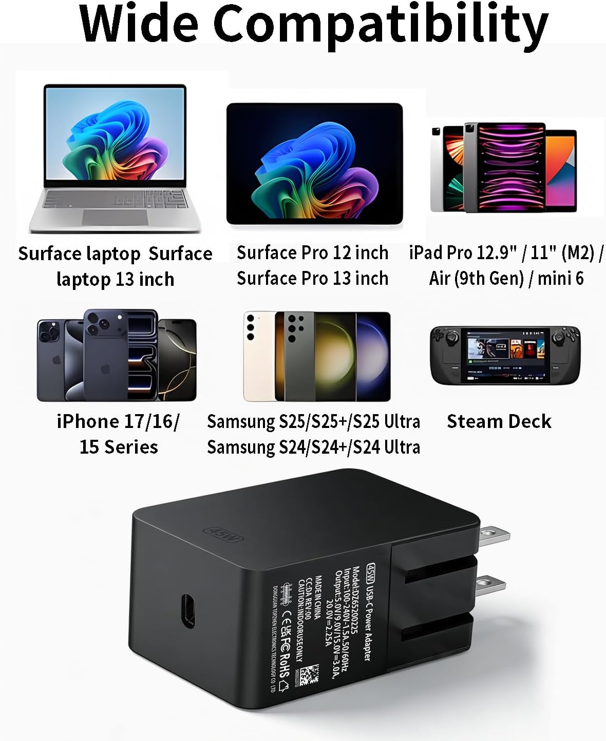45W USB C Surface Charger Compatible with Microsoft Surface Pro 12" Copilot + PC, Surface Pro 13"，Surface Laptop 13" Snapdragon X Plus, Surface Go Power Adapter