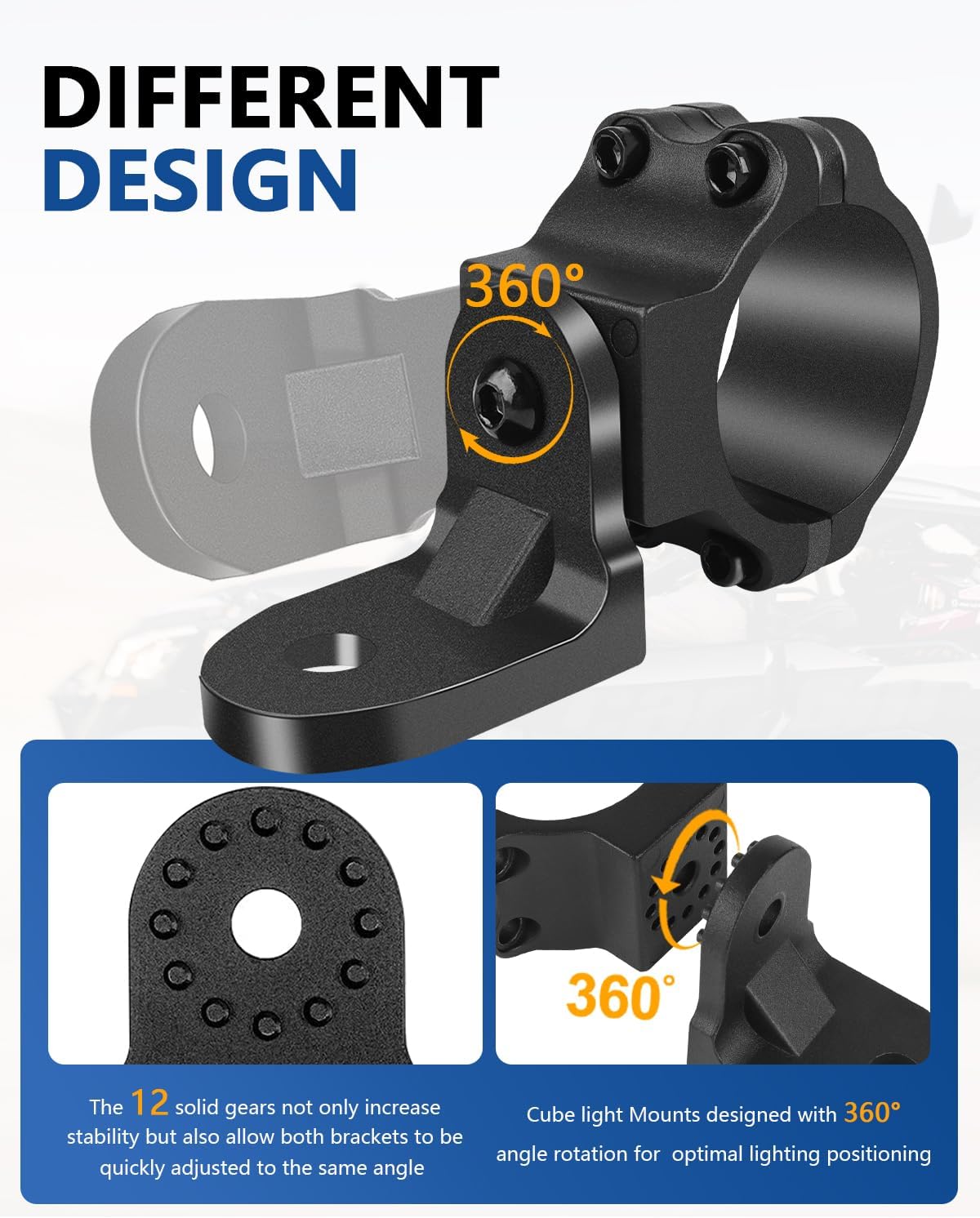 Utv Flag Mount Aluminum Alloy Whip Light Mounting Bracket Fit for 1.75"- 2" Roll Cage Clamp with 360° Rotation Compatible with Polaris RZR, Can Am, Jeep - 2pcs,Black