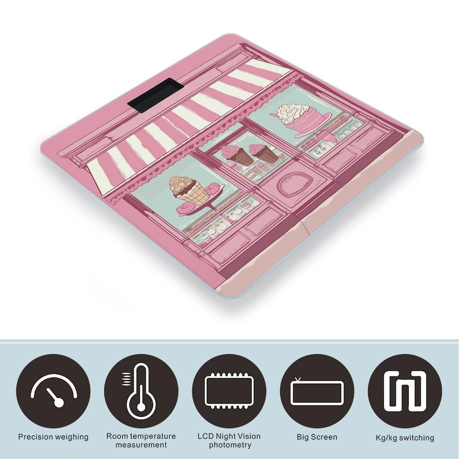 Ice Cream Store - Báscula digital de alta precisión con pantalla LCD grande, báscula de peso duradera para uso doméstico, mide hasta 400 libras/180 kg