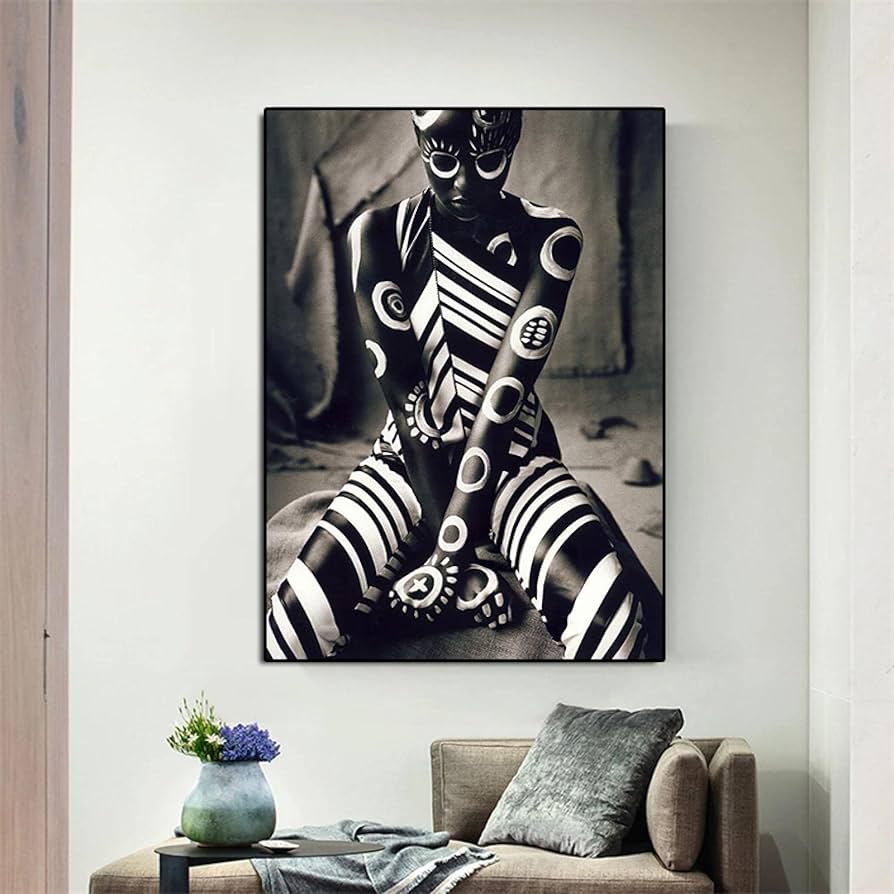 Amazon.co.jp: ボディペインティングアフリカの女性キャンバス絵画黒と