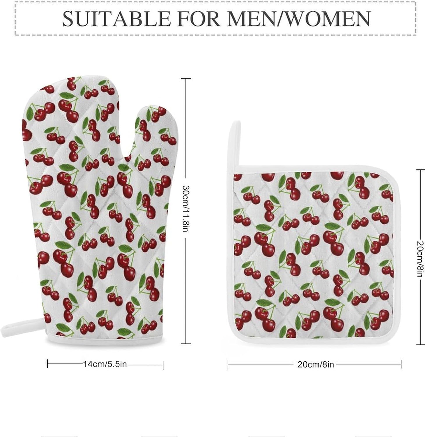 Fresh Cherries Oven Mitts and Pot Holders 4Pcs Set Heat Resistant Cooking Mitts Hot Pads