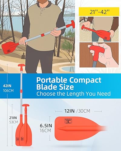 Miniatura 25 de OCEANBROAD Paleta telescópica de emergencia 21''-42''/26''-54'' eje de aluminio para kayak, canotaje, canoa, río, tubería Azul