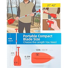 OCEANBROAD Telescoping Emergency Paddle 21\'\'-42\'\'Assembling Required Collapsible Paddles Aluminium Shaft for Kayaking Boating Canoeing River Tubing, Orange, 2 Paddles