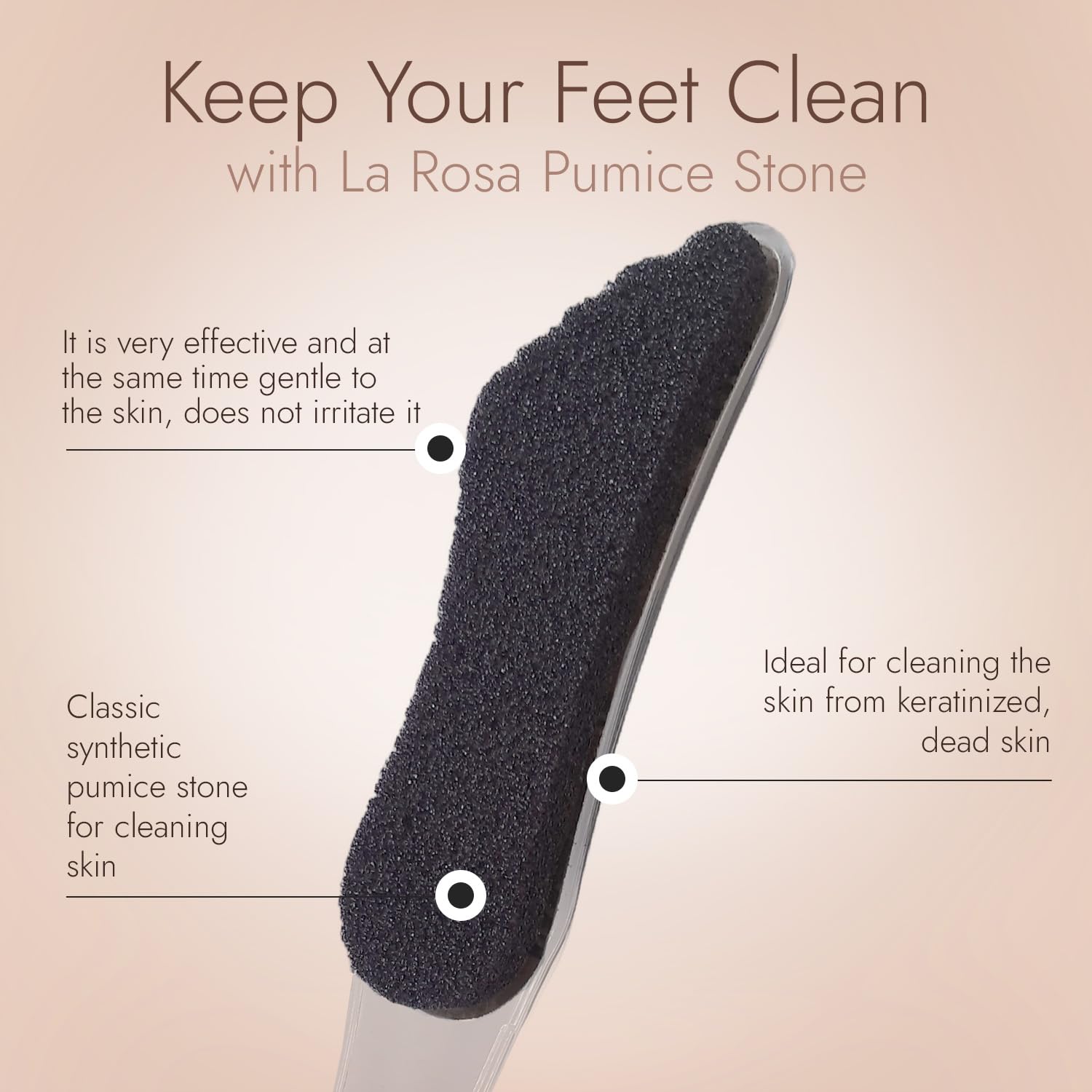 LaRosa PUMICE SPA Lima per Piedi – Manico Trasparente a Forma di Piede con Pietra Pomice Nera & Superficie Abrasiva