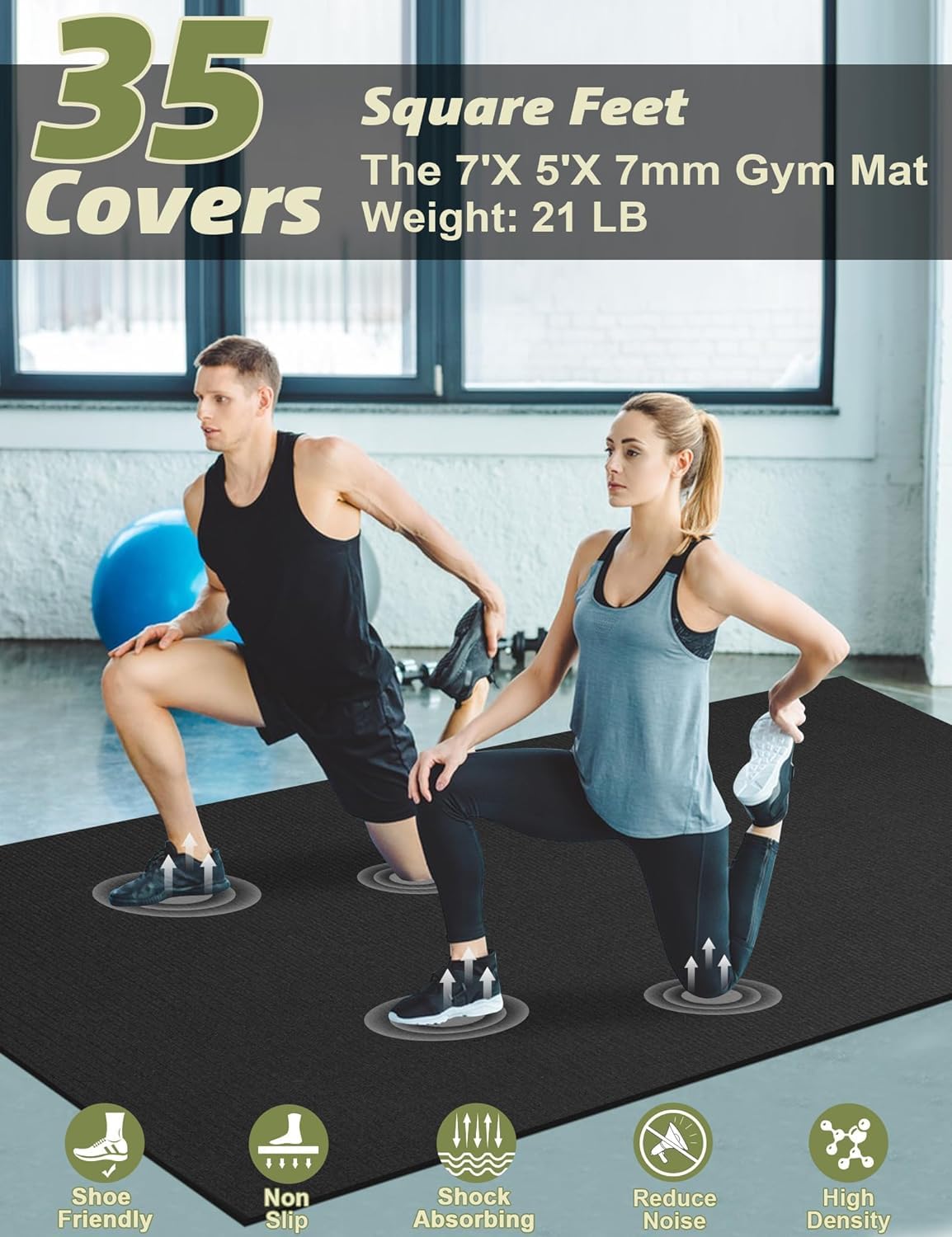 innhom Bodenschutzmatte Fitnessgeräte Fitness Sportmatte Fitnessmatte rutschfest, Hochstrapazierfähige Unterlegmatte Schutzmatte für Laufbänder