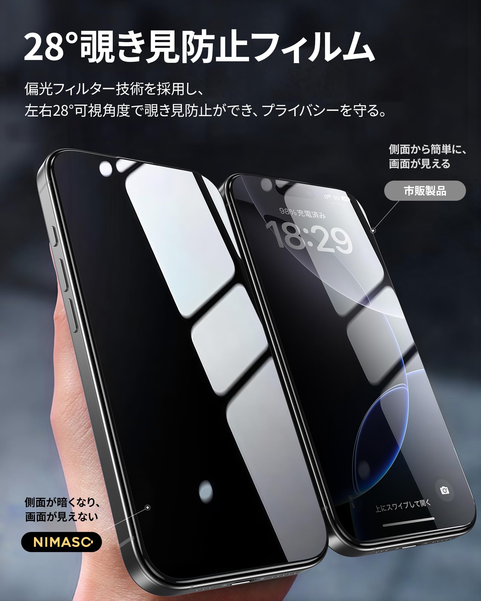 Amazon | NIMASO 覗き見防止 iPhone 16 Pro Max用 ガラスフィルム 全面