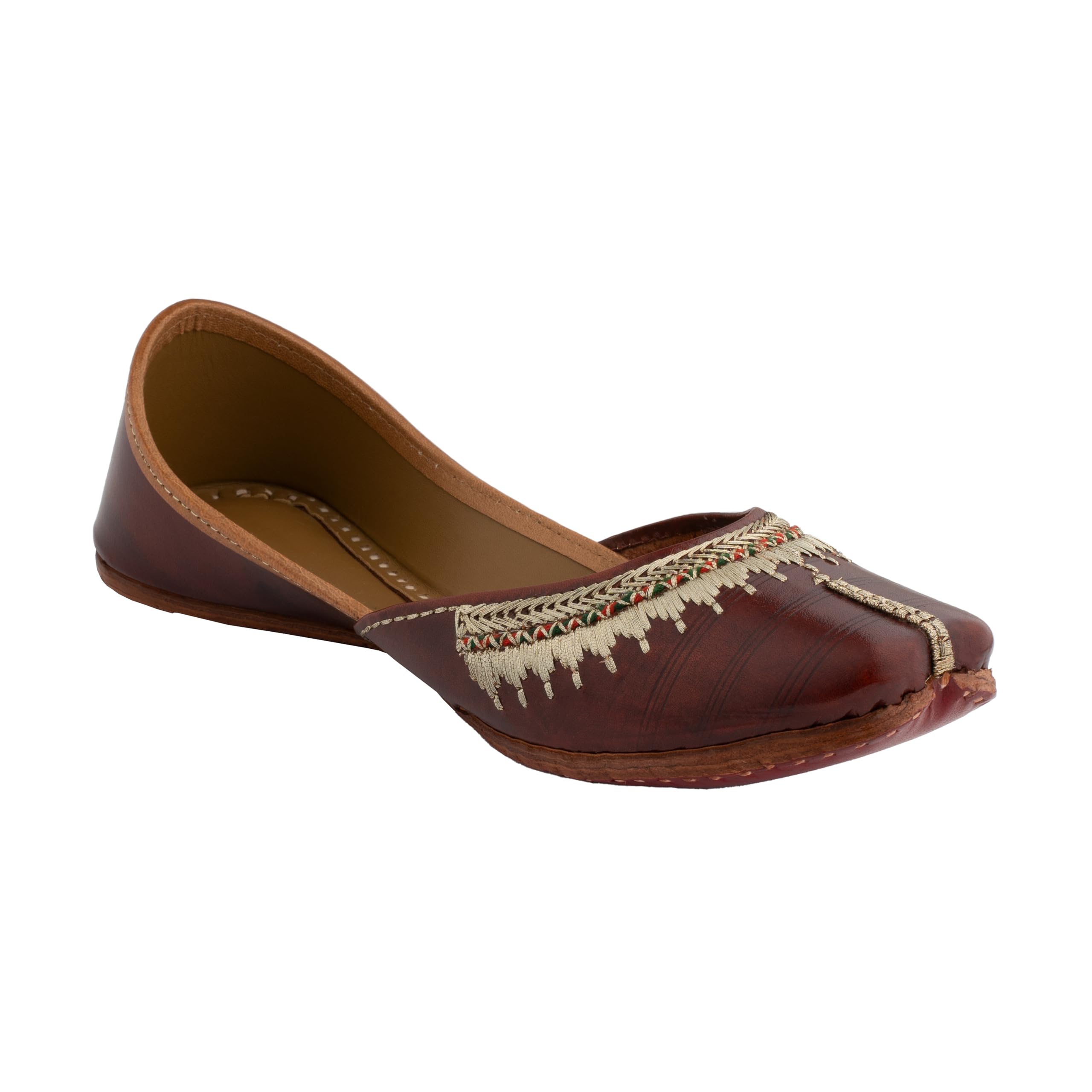 Women's Traditional Ethnic Regal Punjabi Jutti, Leather Flat Comfortable Mojaris for Girls (Size: UK4-9, Brown)-image-20