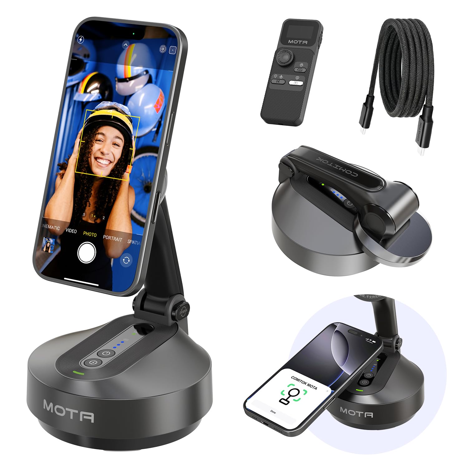 Support trépied pour iPhone COMITOK MOTA avec stabilisateur à cardan 2 axes et télécommande