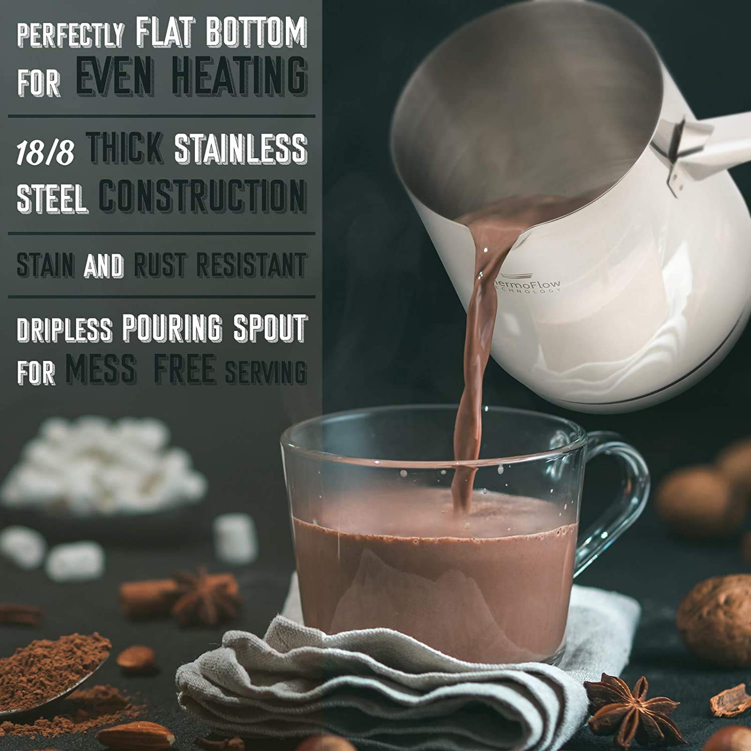Rosmarino 2-teiliges Set aus Türkischer Kaffeekanne 700 ml und Milchkanne 1,5 l - Edelstahl-Kochgeschirr mit Hitzebeständigen Griffen - für Alle Herdarten Geeignet, 2er-Set