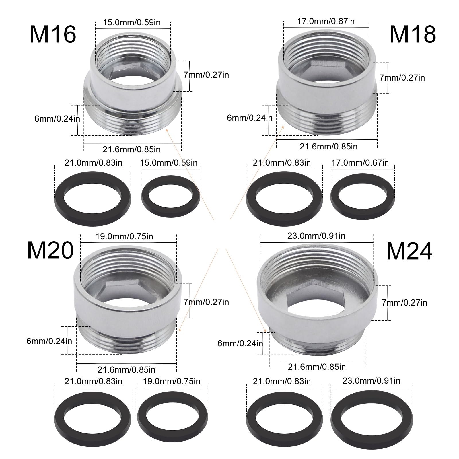 SENRISE Faucet Aerator Adapter, 2 Pcs 20mm - 22mm Thread Tap Aerator Connector, Water Purifier Filter Kitchen Sink Aerator Adapter - Image 2