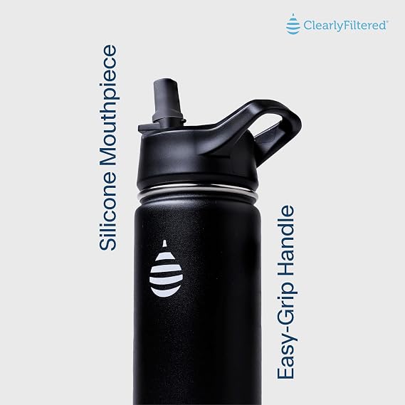 Clearly Filtered Water Bottle | Targets/Removes 200+ Contaminants, Double-Wall Insulated Stainless Steel, BPA/BPS Free, Phthalate Free, Filters Flouride Leads Chlorine (20oz, Sage Gray)