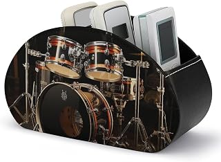 PU Leather Remote Organizar Box for Office, Drum Set TV Remote Control Holder with 5 Compartments, Anti-slip Desktop Remote Caddy Storage for DVD, Blu-Ray, Media Player