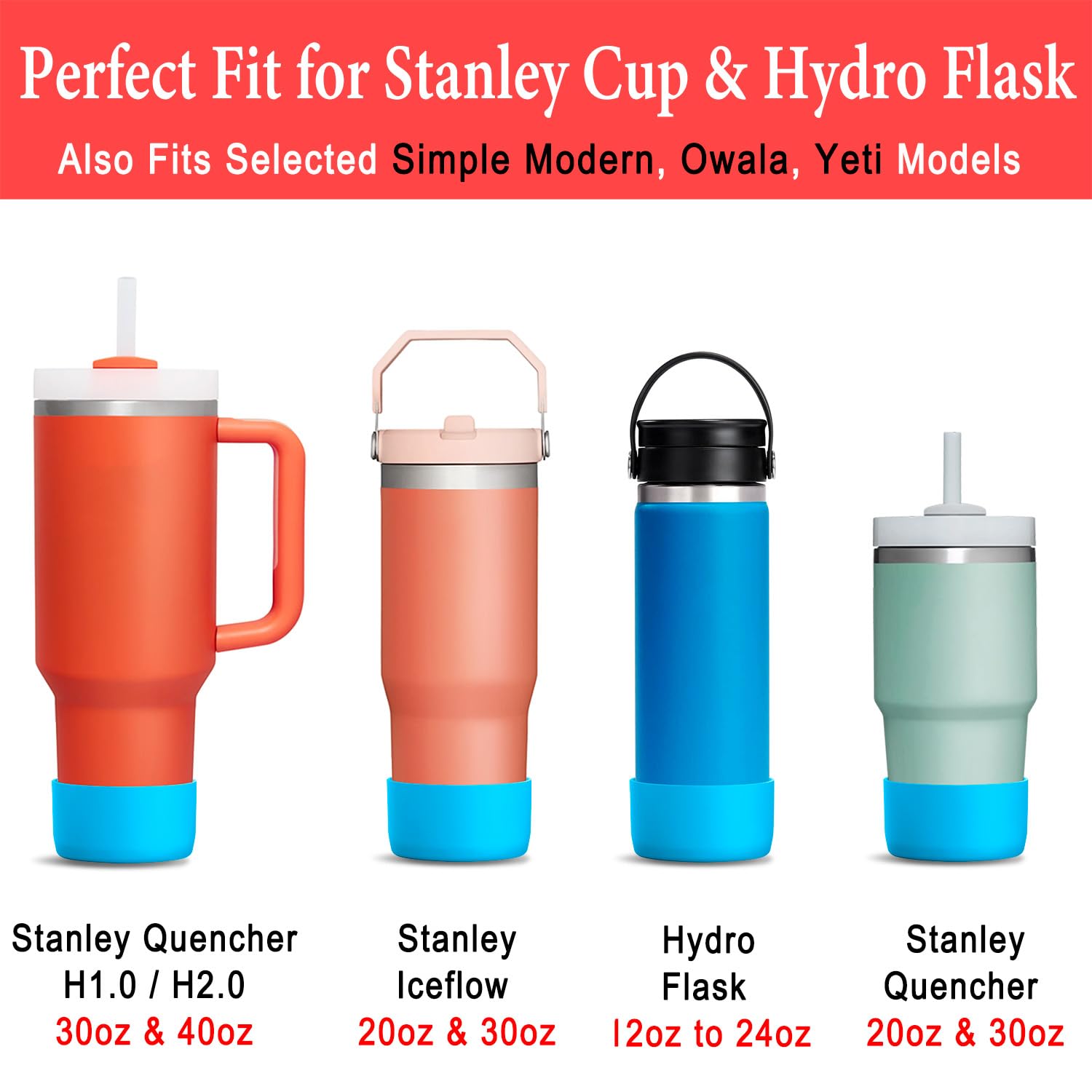 Condition photo showing New/Like New for KTKUDY 2Pcs Silicone Boot for Steel Tumbler H2.0 30 oz 40 oz & IceFlow 20 oz 30 oz & Intended for Hydro Flask Water Bottle 12-24 oz - Protective Cup Bottom Accessories Fits Stanley Cup