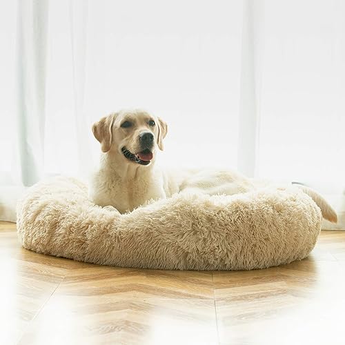 Vista 55 de ANWA - Cama redonda para perro mediano, lavable, cama tipo dona para perro grande, cómoda, acogedora y relajante Beige