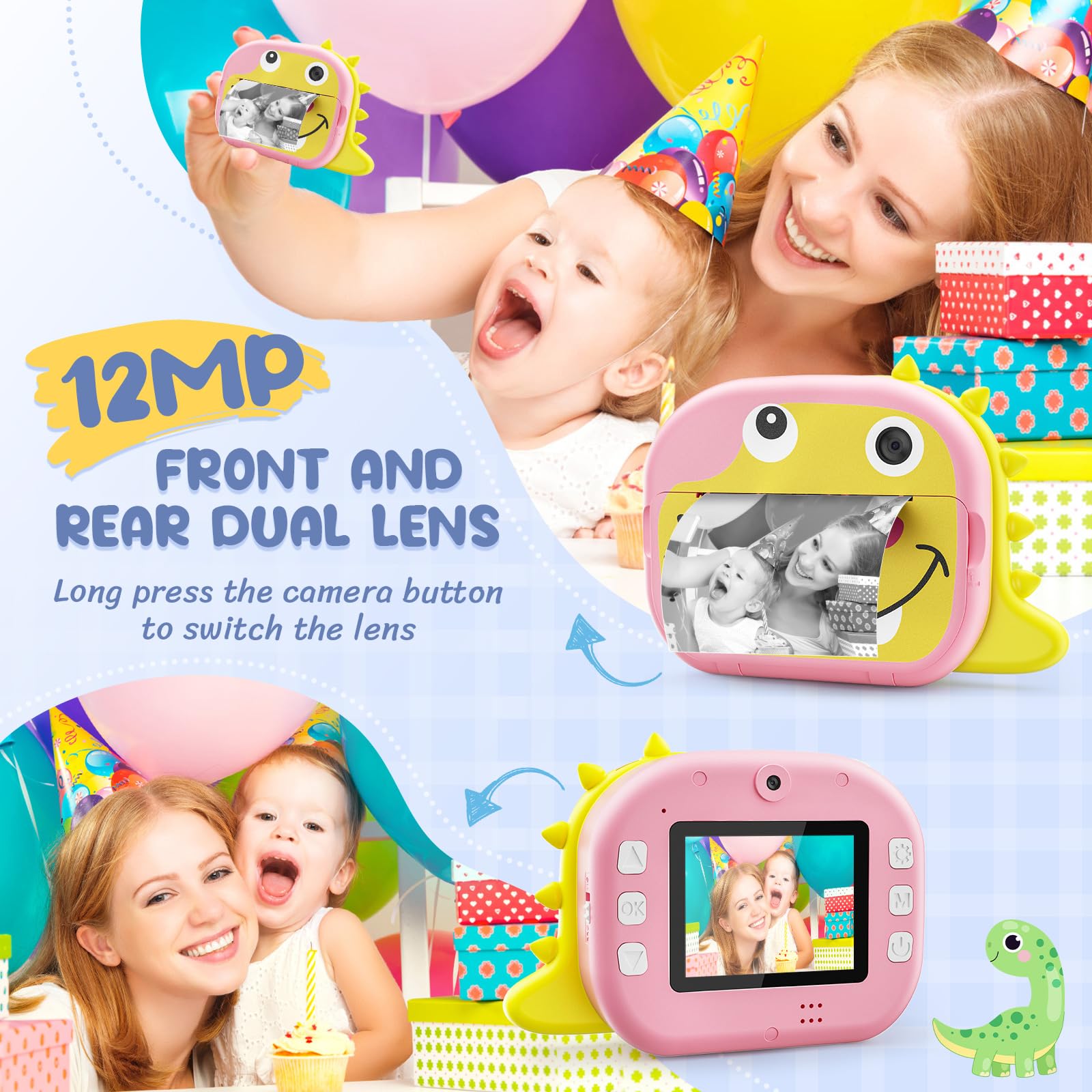 Fotocamera Istantanea Per Bambini Con Stampa Termica - 2.4" 1080P, 32GB, Custodia Protettiva (Rosa) - Foto 7
