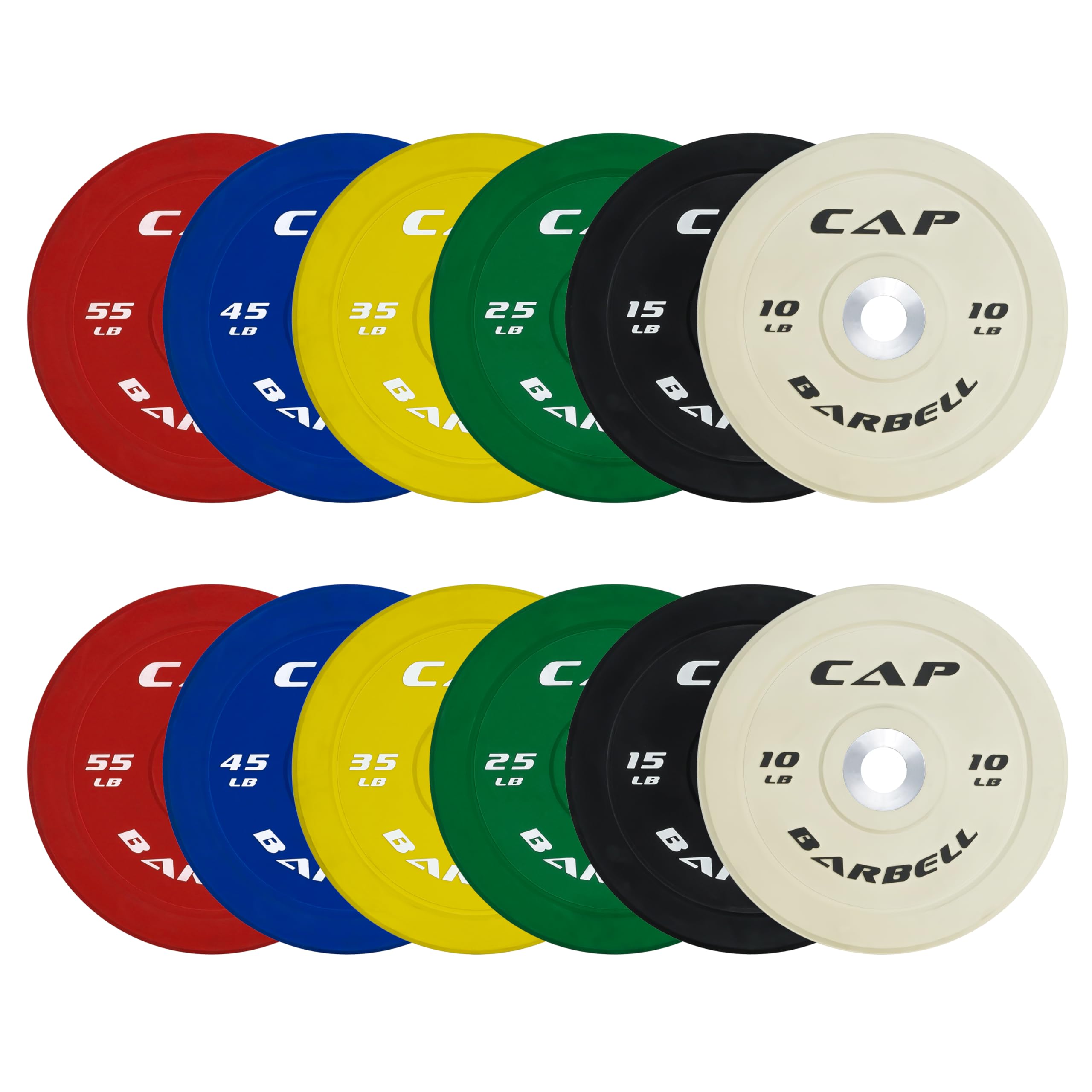 CAP 2-inch Olympic Bumper Plate Weight Set | 100-370 lbs | Multiple Colors | Storage Rack Optional