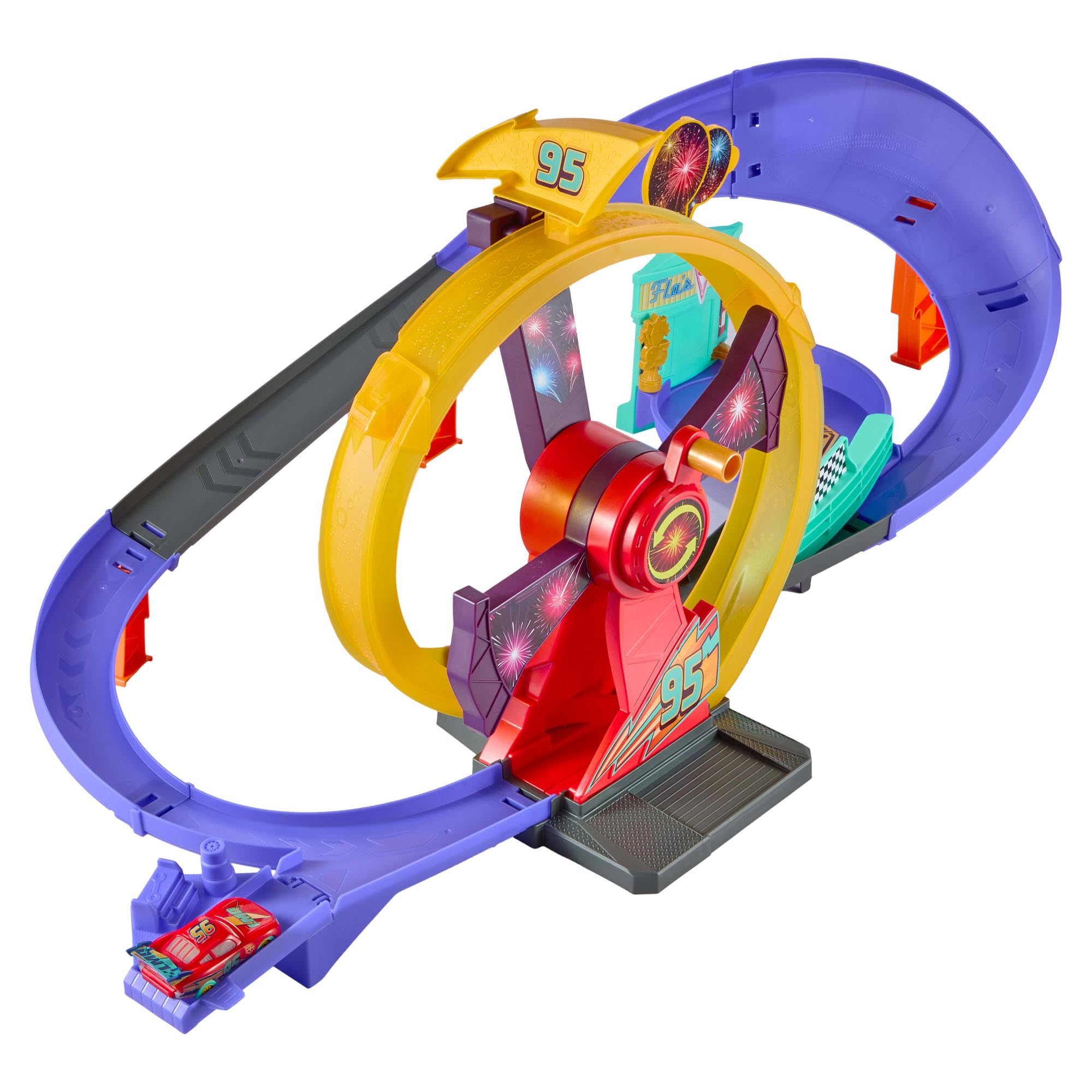 Mattel Disney e Pixar Cars Pista della Vittoria di Saetta McQueen | Pista giocattolo con Saetta McQueen luminoso, giro della morte e lanciatore a molla, JMT57