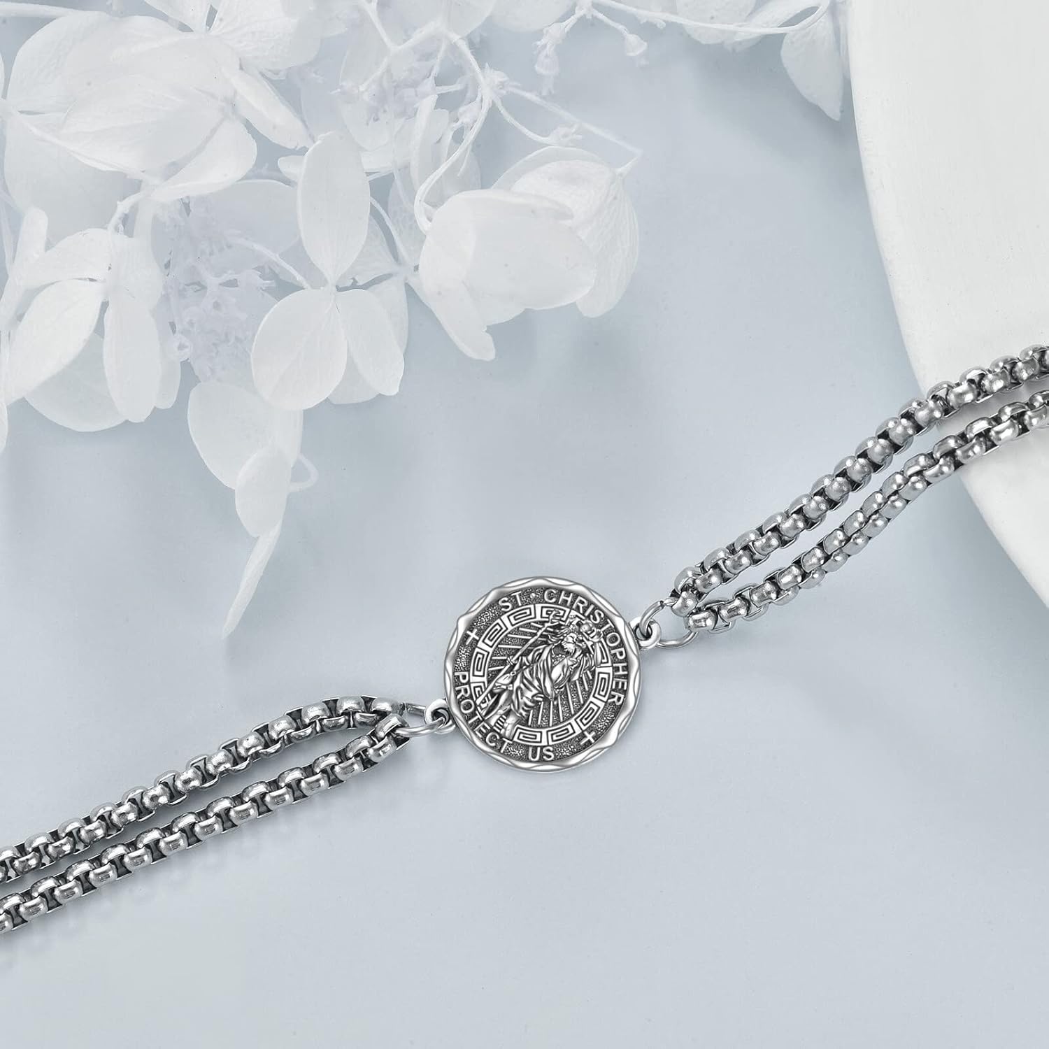 YFN Saint Christopher Bracelet Sterling Silver Religious Protector Bracelet St Christopher Jewelry Gift for Women Men - Image 2