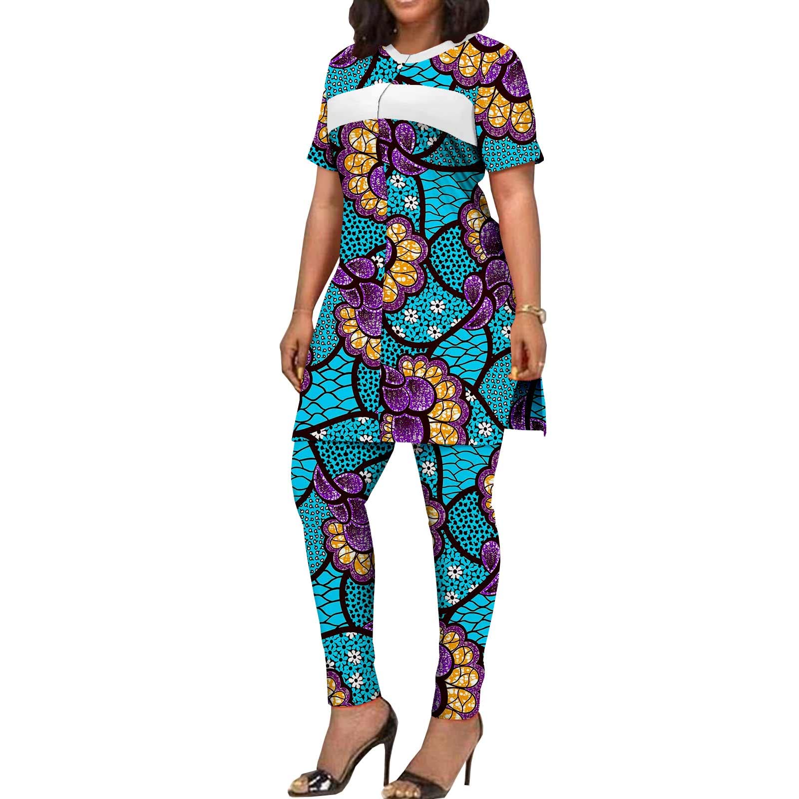 African Clothing for Women Short Sleeve Shirt and Print Pants 2 Piece Set Tracksuit Plus Size Dashiki Casual