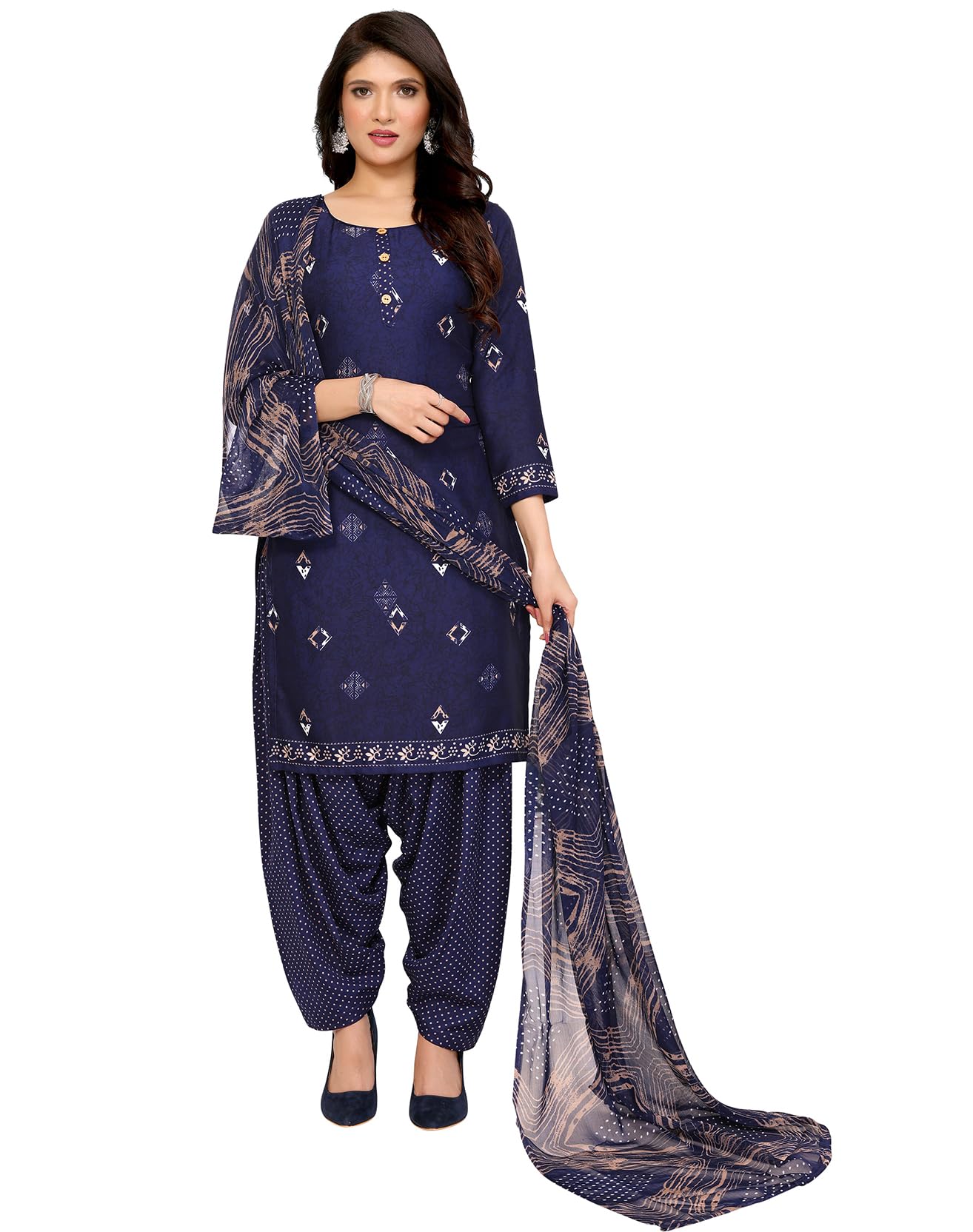 yashika Women's Printed Dress Material - Unstitched Crepe Fabric Kurti, Pants & Dupatta Set-picture-37