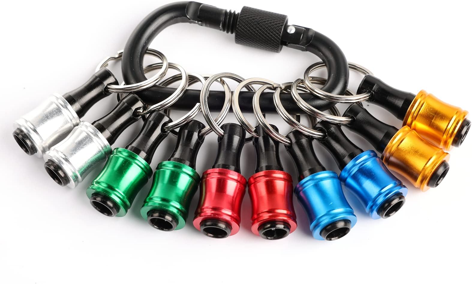 Katerk Portable 10pcs Bit holder Keychain Light Weight 1/4 inch Hex Shank Drill Screw Adapter Quick-change Screwdriver Electrician Tools Organizer
