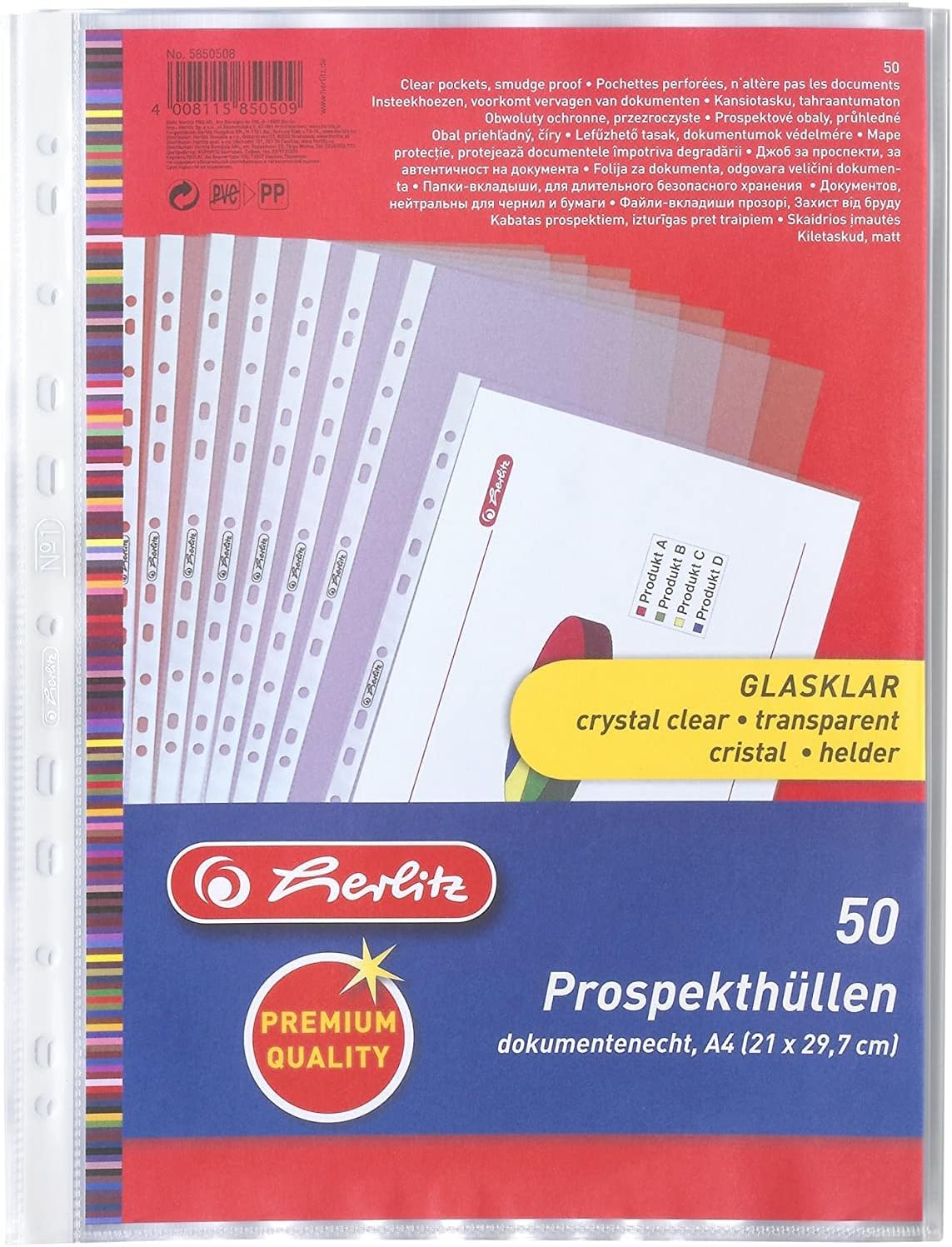 100er Pack Herlitz Prospekthülle A4 Genarbt – Ob Produktbild-Vorschau 1