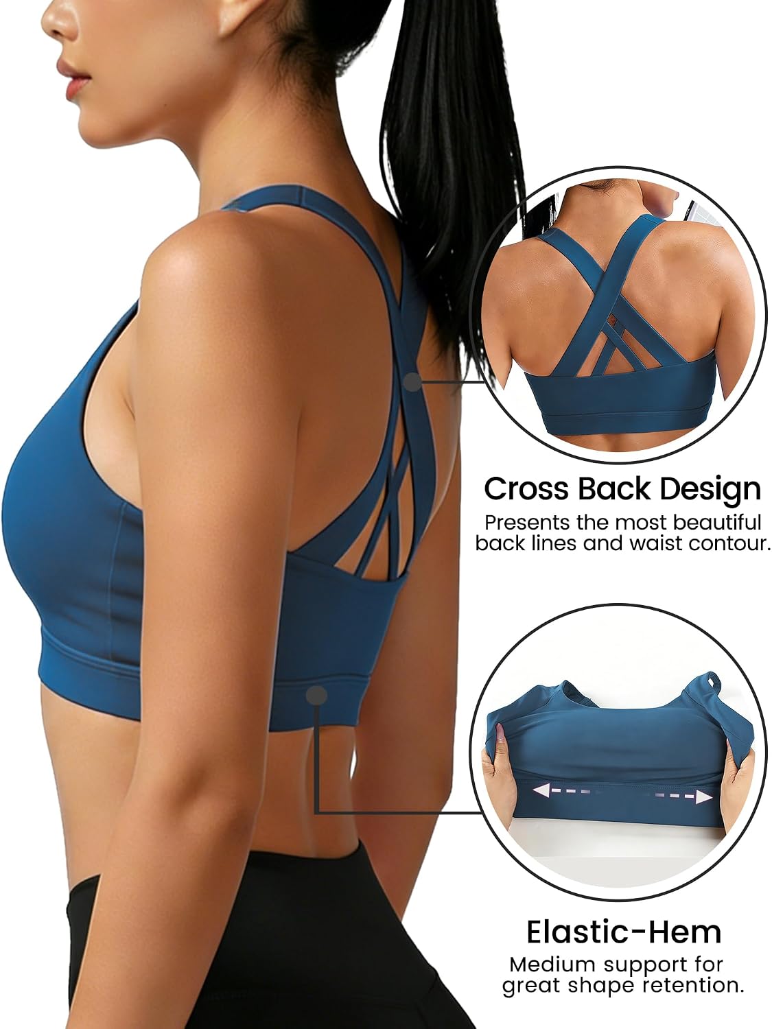 Buauty Sports Bra for Women, Criss Cross Back Medium Support Workout Bras with Removable Cups for Yoga Running Gym image 3