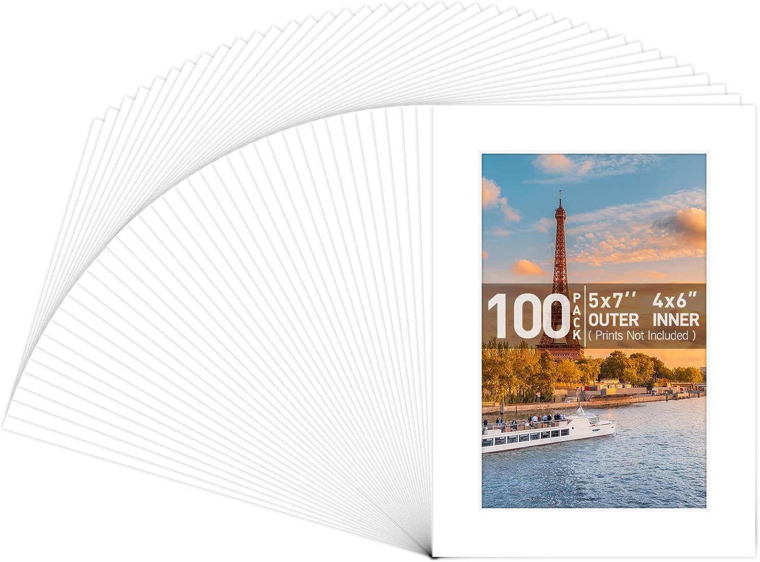 Golden State Art, Acid Free, Pack of 100 5x7 White Picture Mats Mattes with White Core Bevel Cut for 4x6 Photo