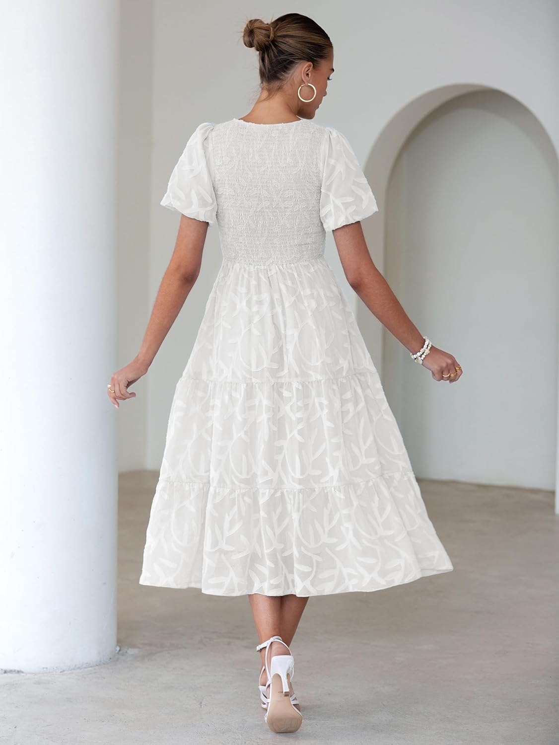 BerryGo Womens Summer Chiffon Midi Dress Short Sleeve Flowy Smocked Crewneck A Line Tiered Wedding Guest Dresses 2026 - Image 6