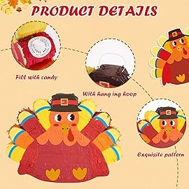 WERNNSAI Thanksgiving Turkey Pinata - Fall Decorations Red Turkey Pinata Thanksgiving Games for Kids Fall Festival Autumn Decor Carnival Party Supply with Blindfold