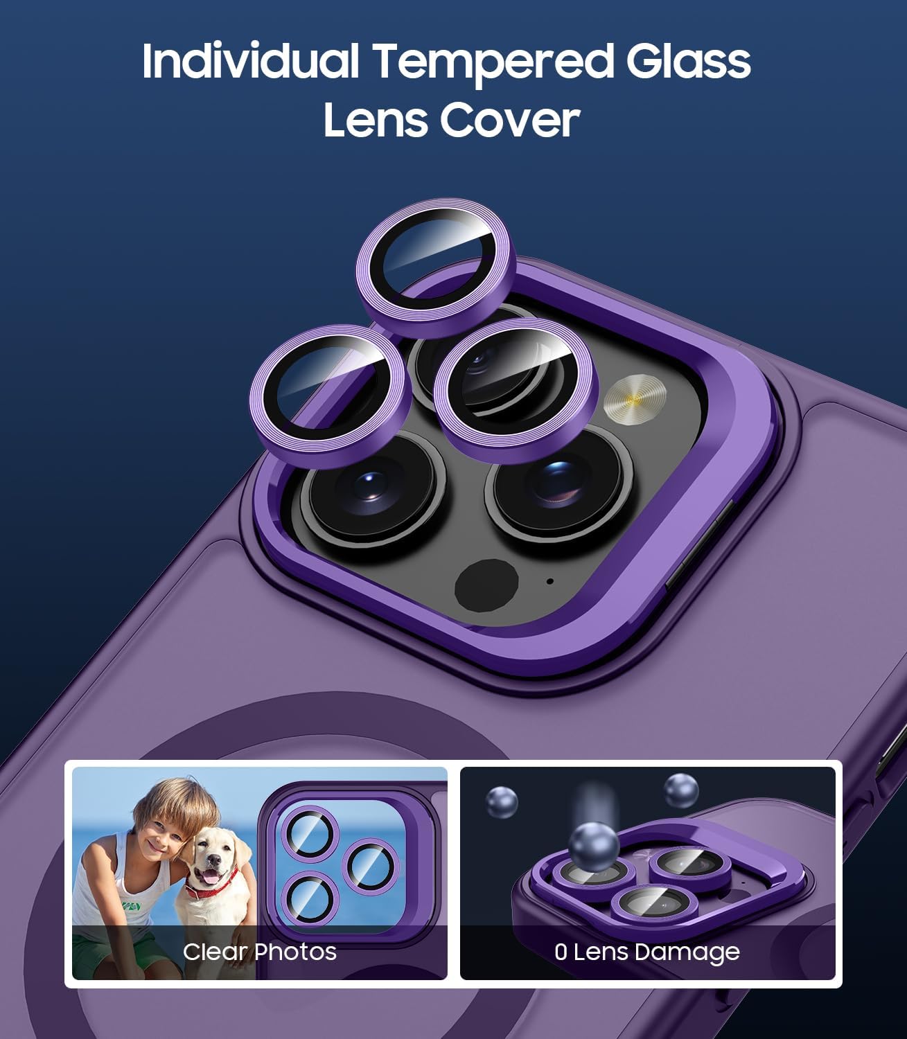 for iPhone 14 Pro Max Case, Compatible with MagSafe, Built-in Camera Ring Stand, with Individual Camera Cover, Translucent Matte Military-Grade Drop Protection Magnetic Case, Purple - Image 4