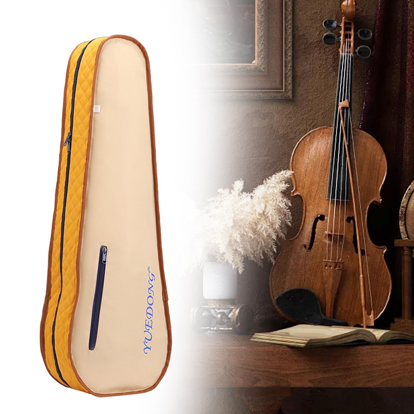 Estuche de Violín Rígido Portátil Ligero con Correa Ajustable Y Compartimento para Accesorios Hecho de Tela Compuesta Resistente Al Agua Adecuado para, Amarillo