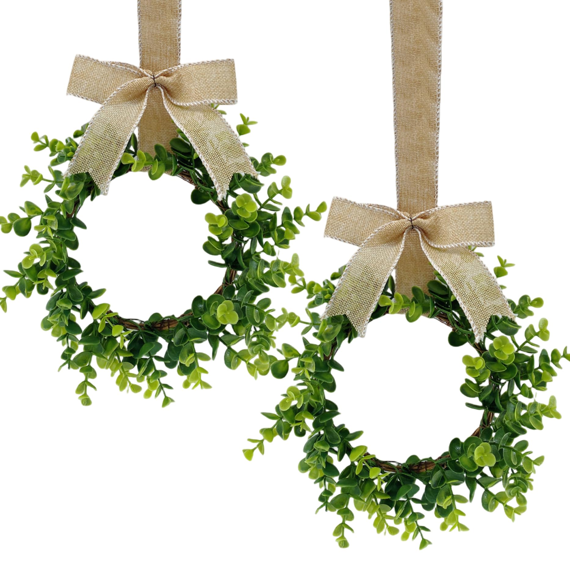 Couronne verte en buis artificiel 12 pouces avec nœud en jute au style rustique