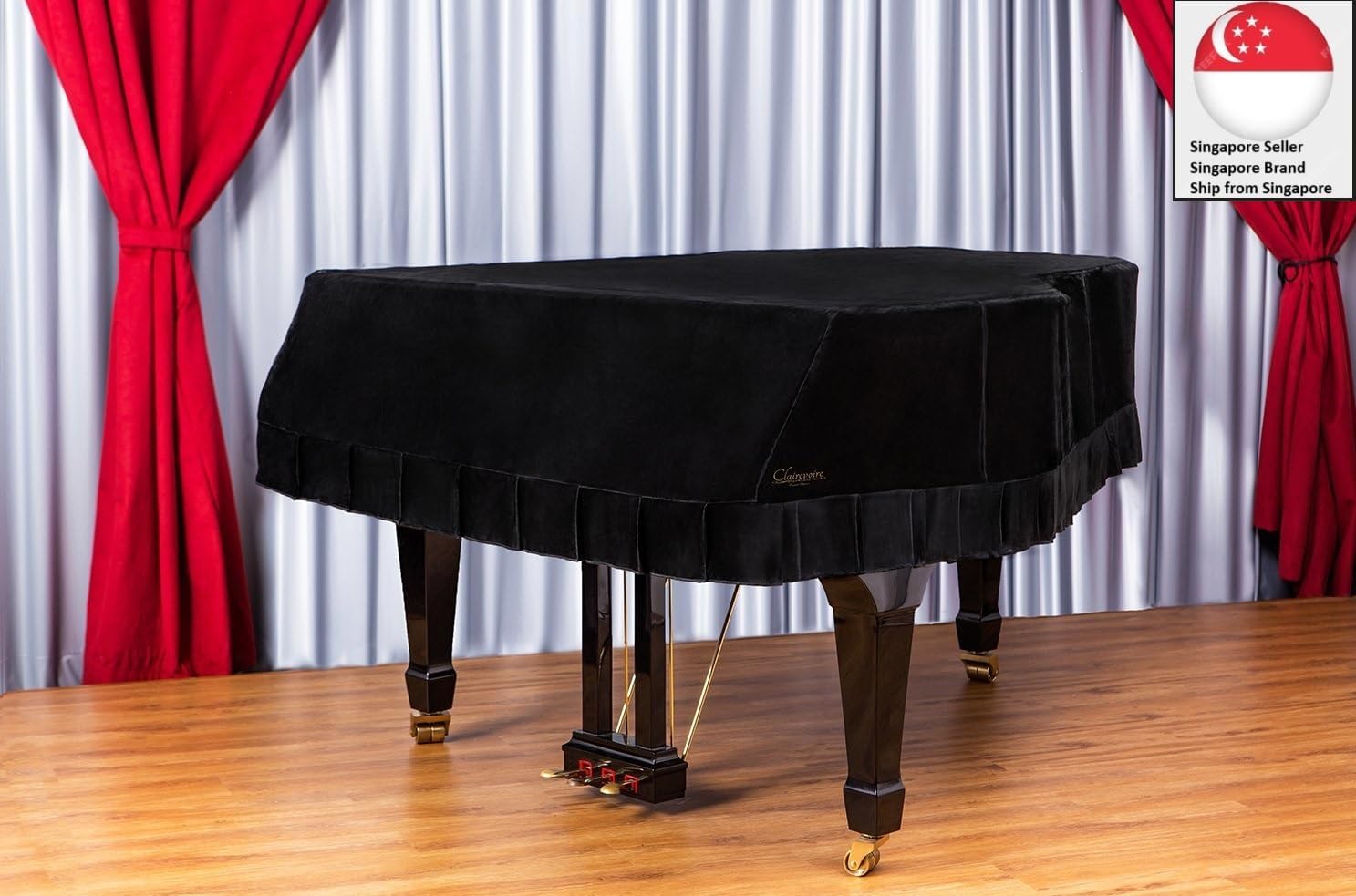 Clairevoire Grand Piano Cover for Steinway & Sons Model B, midnight black with Pleated Skirt (6 feet 11 inches)