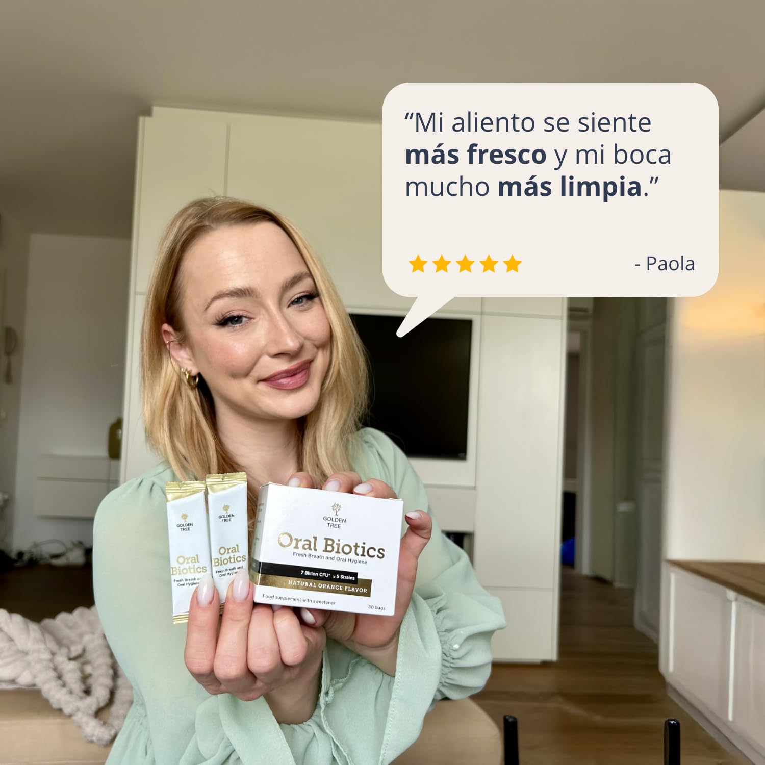 Golden Tree Oral Biotics – Probiótico Oral para el Cuidado Bucal, 7 Mil Millones de UFC por Dosis, Probióticos para la Boca en Sobres con 5 Cepas Bacterianas, 30 Sobres