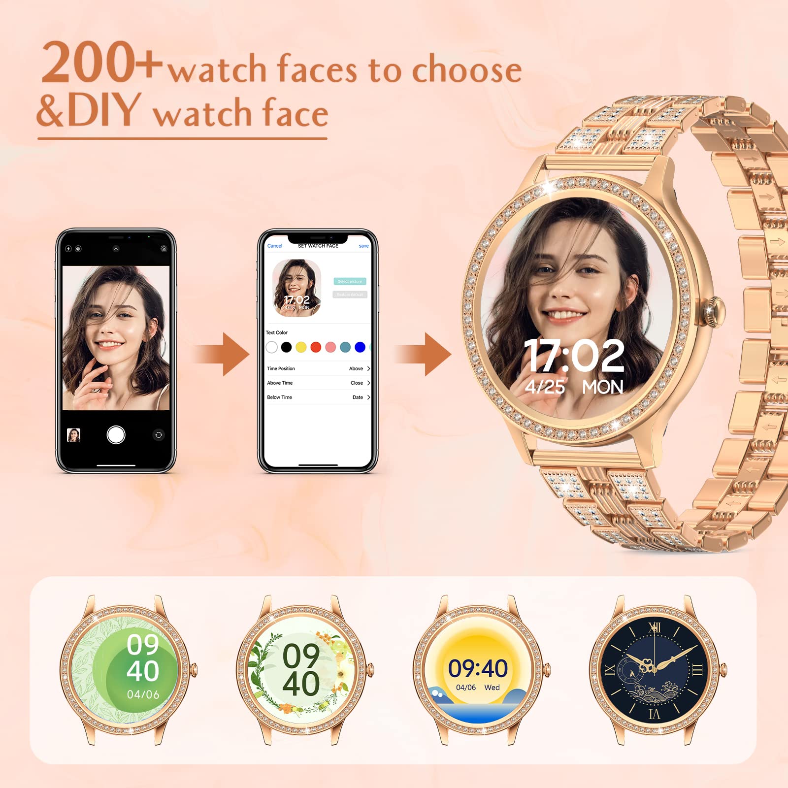 Nemheng Smartwatch Mujer con Llamada y Whatsapp，Elegante Reloj Inteligente con Oxímetro(SpO2) Pulsómetro Seguimiento Menstrual Monitor de Sueño Pulsera Actividad Mujer para Android iOS