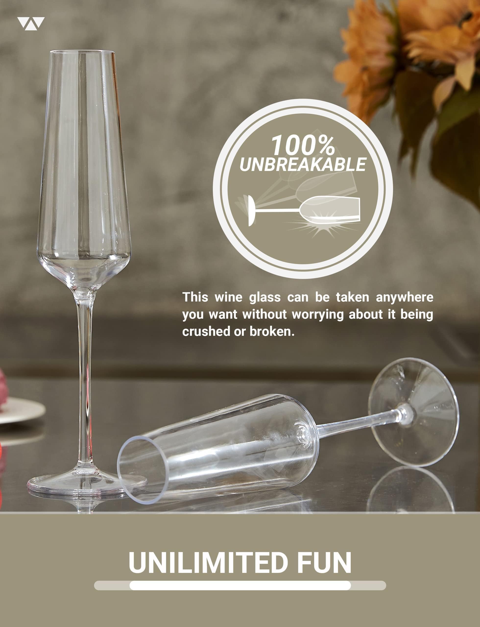 MICHLEY Set di 4 calici da champagne in plastica infrangibile, 212,6 g, in Tritan, per spumante, anniversario, regalo di nozze