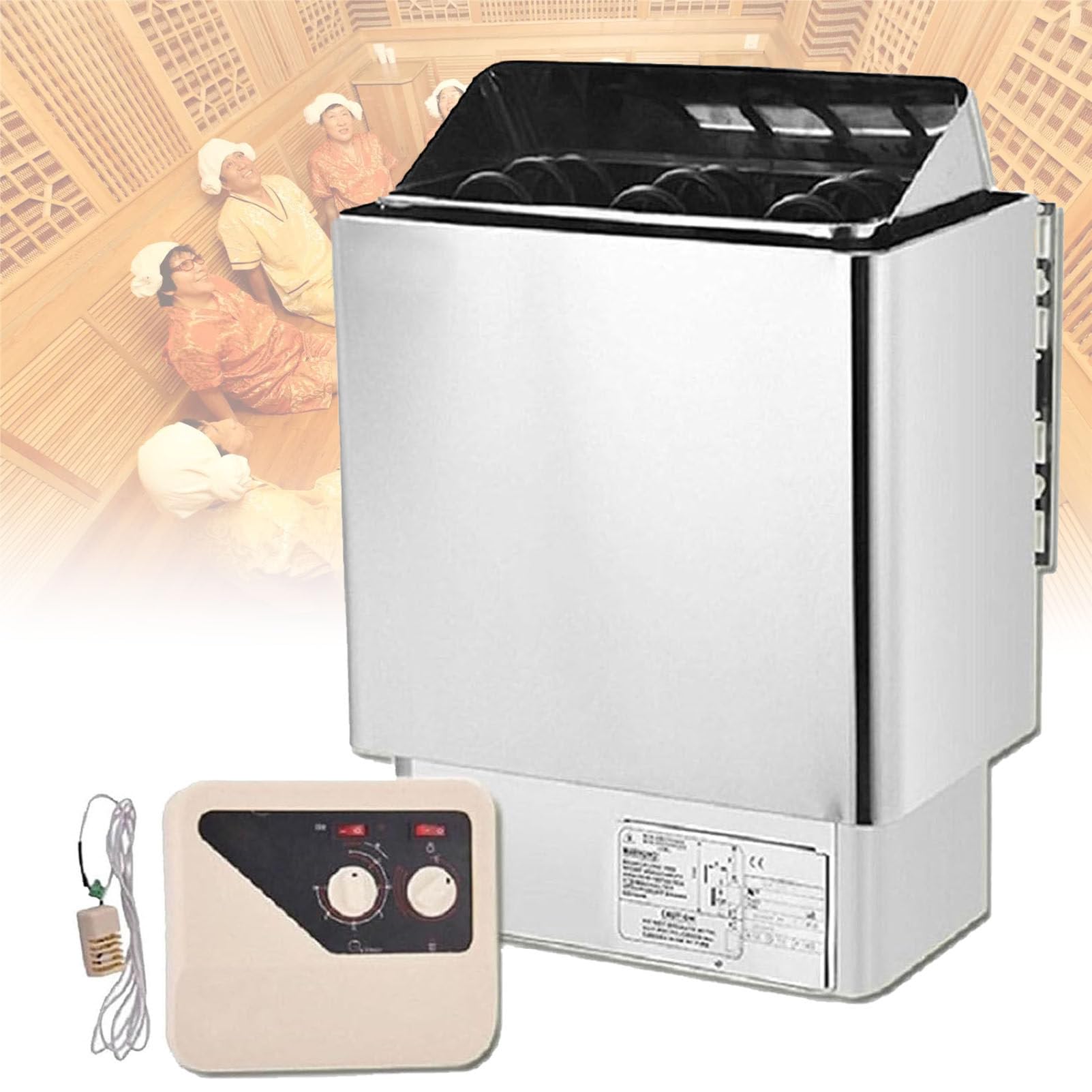 PioMue Sauna Heater,Electric Sauna Heater Stainless Steel, Dry Sauna Stove, Home Space Heating with Knob Remote Control,Perfect for Home Spa and Wellness Areas 380V-4.5KW