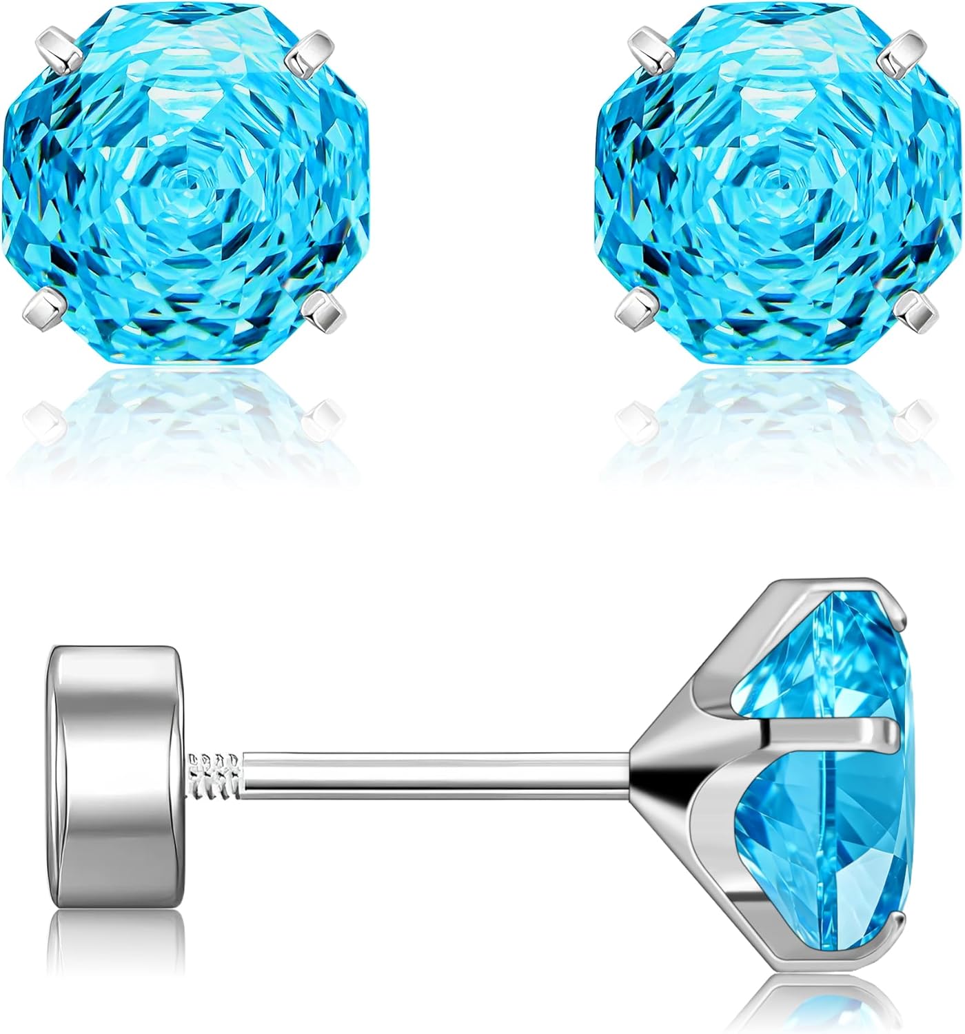 20G G23 Implant Grade Titanium Earrings for Sensitive Ears Women Girls | Hypoallergenic Flat Screw Back Earrings with Rose Cut Cubic Zirconia
