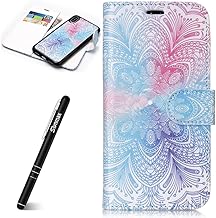 Slynmax - Funda para iPhone X, Funda de Piel con Tapa, 2 en 1, Funda Tipo Cartera Desmontable, Flor Azul Rosa