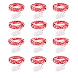 Brightown 12 Pack LED Fairy Lights, Waterproof, Red, 7 Feet, 20 LEDs, Battery Operated, Flexible Silver Wire, Safe, Energy Saving, Long-Lasting, Indoor and Outdoor Use
