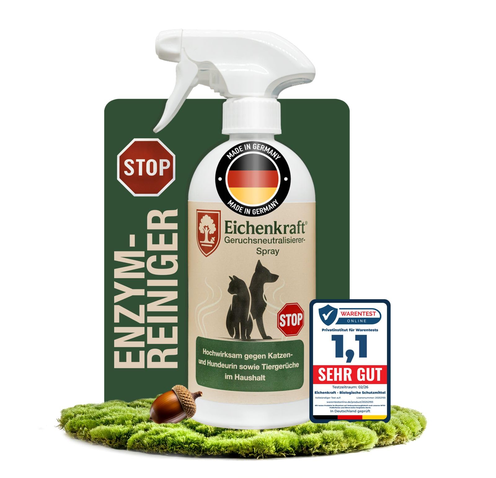 Enzymreiniger für Hunde- & Katzenurin – Geruchsentferner, Fleckenentferner & Textilerfrischer für Sofa, Teppich, Polster, Matratze, Hundebett, Katzenklo, Autositze & Tierhaushalt Reinigung - 500ml