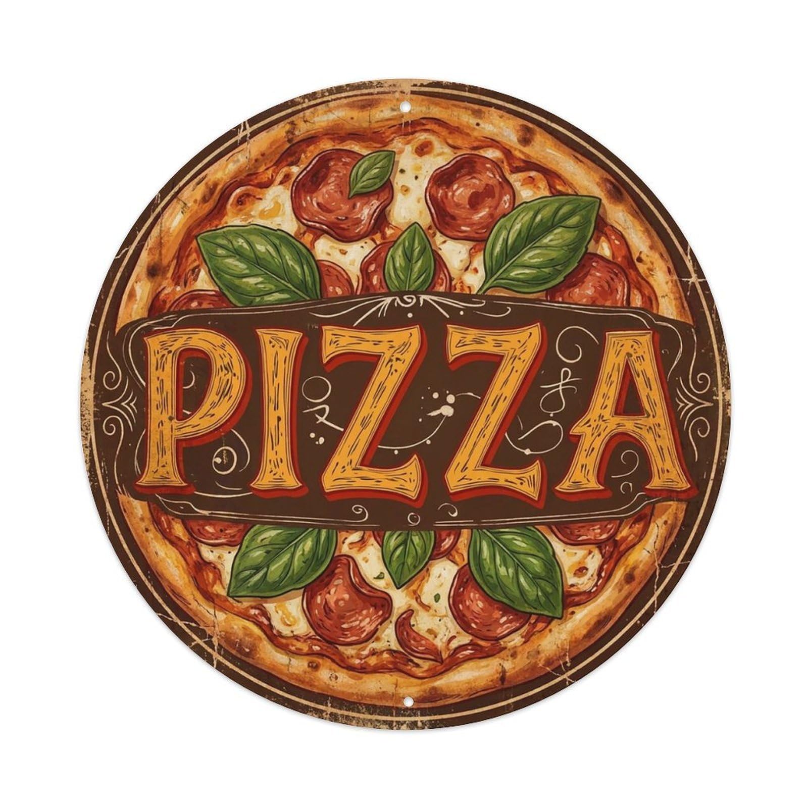 Vintage Pizza Pepperoni Mozzarella Basil Food Decoration Metal Tin Sign