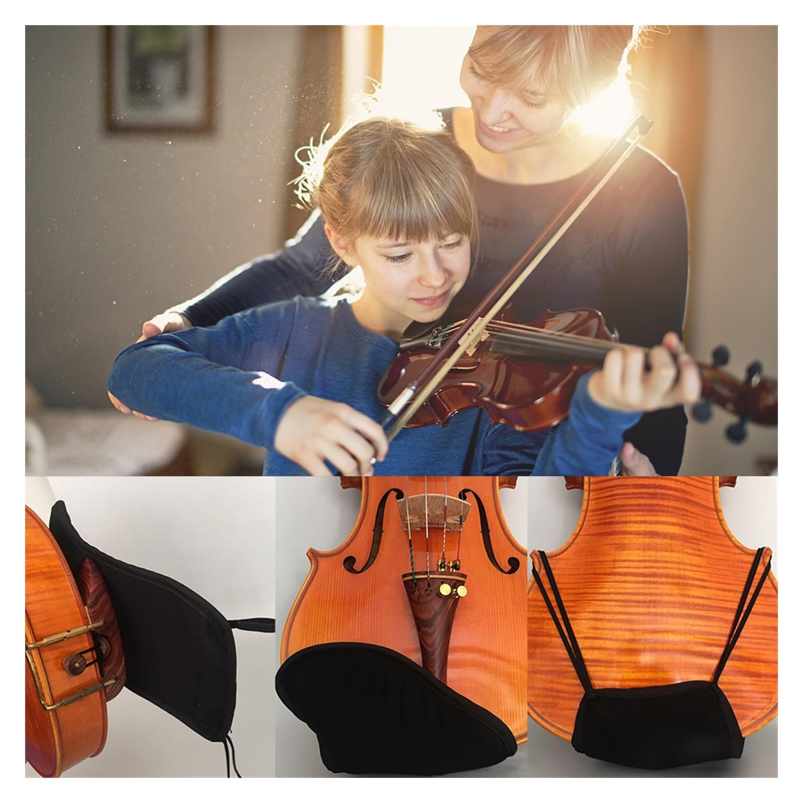 Copri-Imbottitura Per Mentoniera Violino - In Flanella Nera Per 4/4 E 3/4, Morbido E Comfortevole - Foto 2