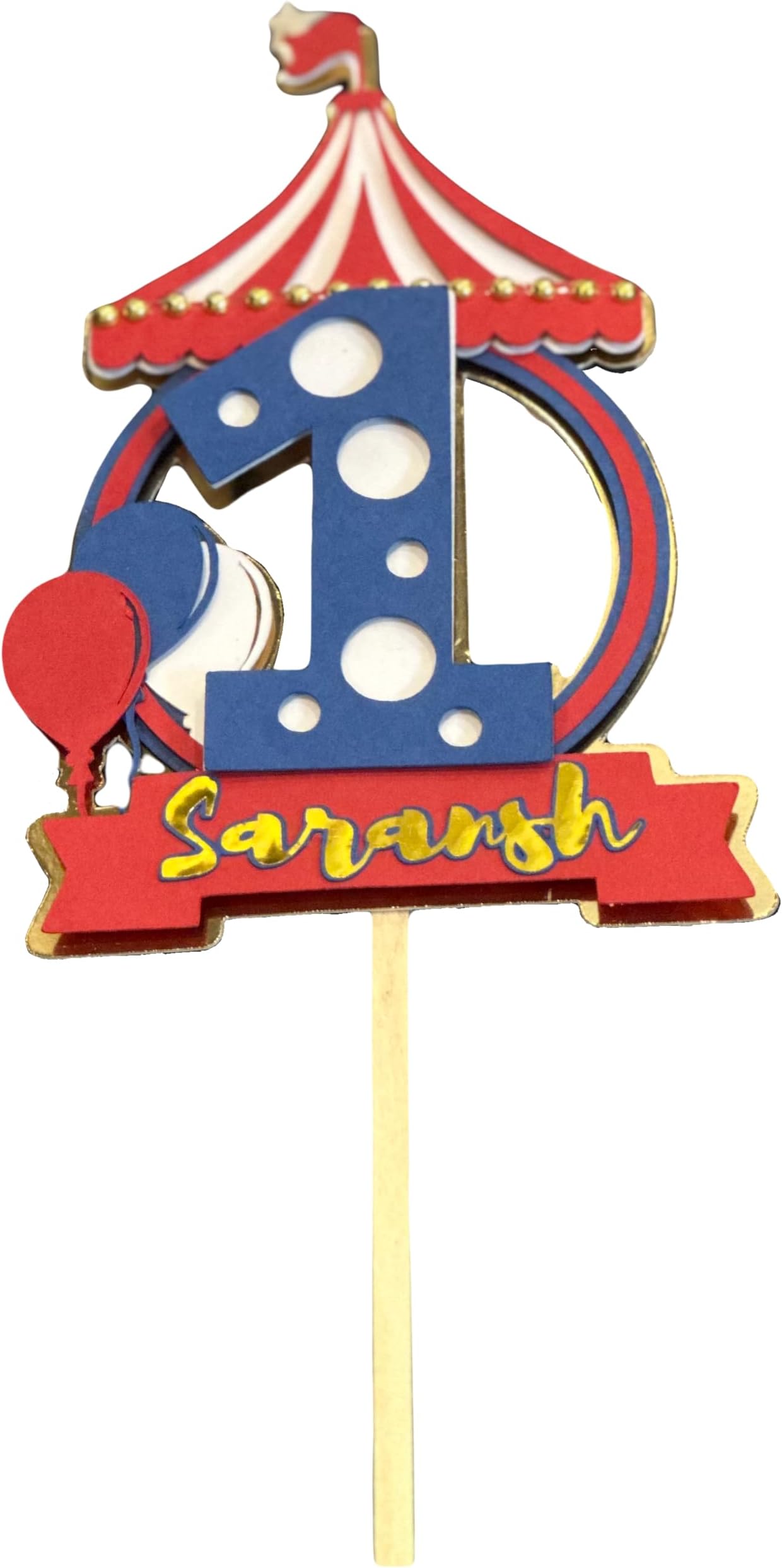 Craft My Dream custom cake topper/banner Carnival theme blue with customised name