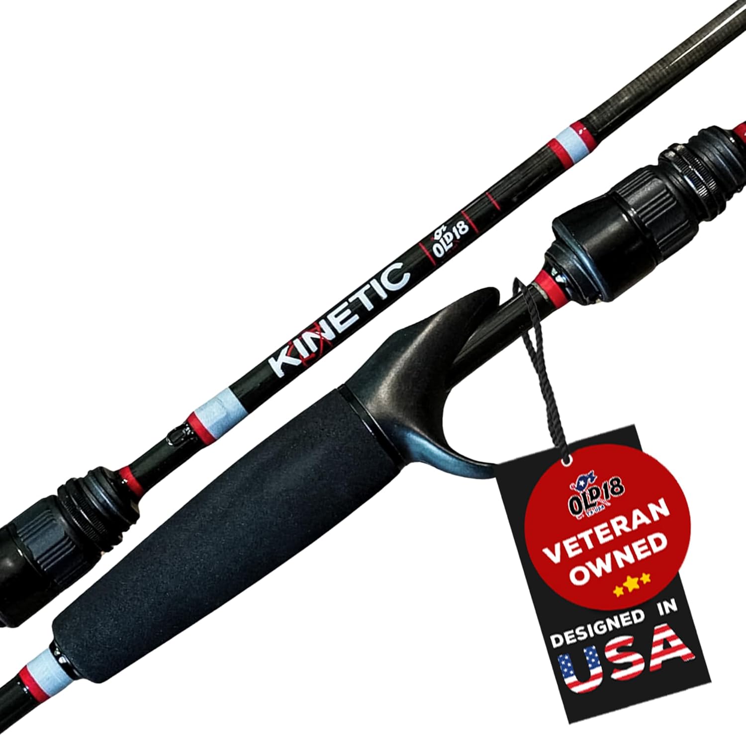 Old 18 Kinetic Series Carbon Fiber Fishing Rod - 30-Ton Carbon Fiber, Enhanced Sensitivity for Precision Strikes, Coated 304 Stainless Guides, Spinning & BFS Rod - Split Grip for Maximum Feel, 1pc